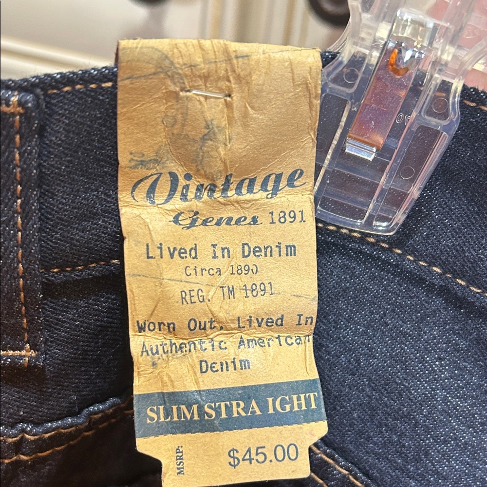 Vintage Genes Men's Deep Indigo Slim Straight Jeans - Picture 4 of 6